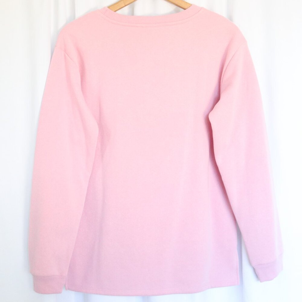 Peanuts | Snoopy Chenille Embroidered Patch Soft Fleece Pink Sweatshirt NWT | S - Picture 2 of 13
